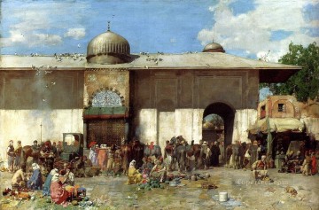 Árabe Painting - Una escena de mercado árabe Alberto Pasini